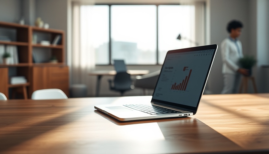 Affordable backup laptop for business travel on a desk with sunlight streaming in.