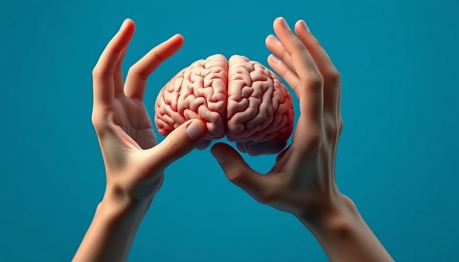 Surreal hands with brain on blue, representing AI tools for building better habits.