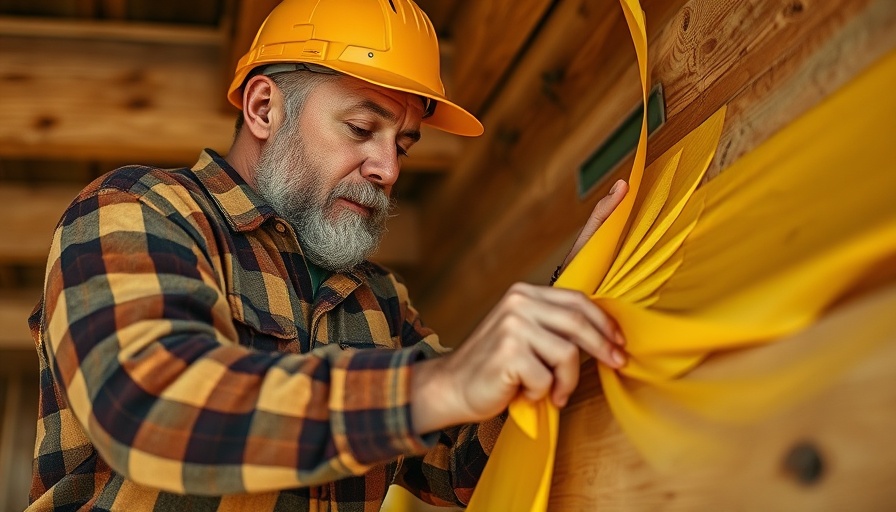 Craftsman applying vapor barrier to Maine cabin window, preserving vapor profile.