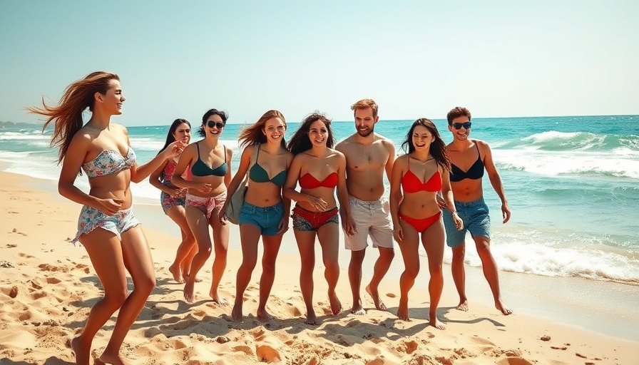 Friends enjoying a beach during summer vacation looking happy.