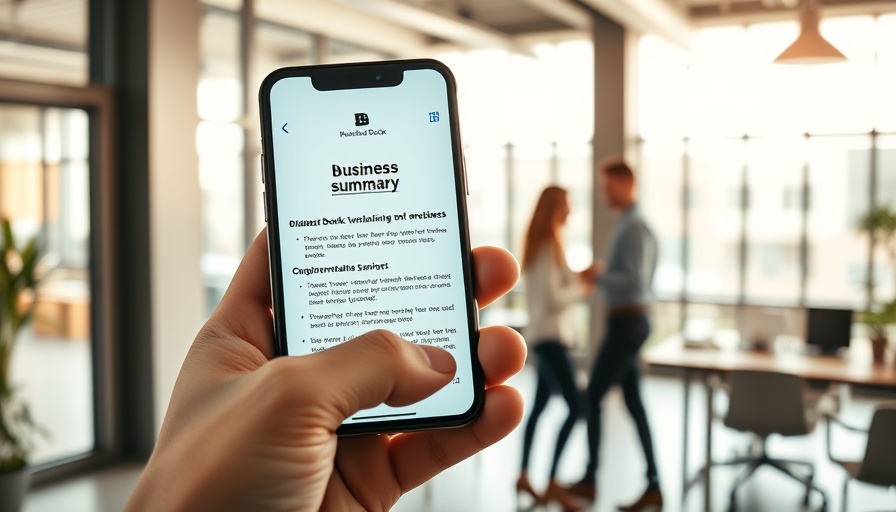 Smartphone showing 12-minute business book summaries app in office.