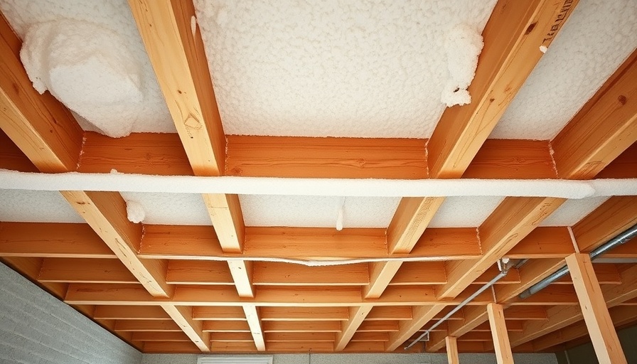 Spray foam insulation on basement rim joists.