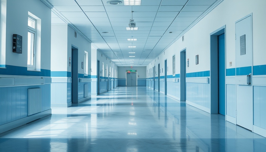 Quiet corridor of rural hospital highlighting closure risk.