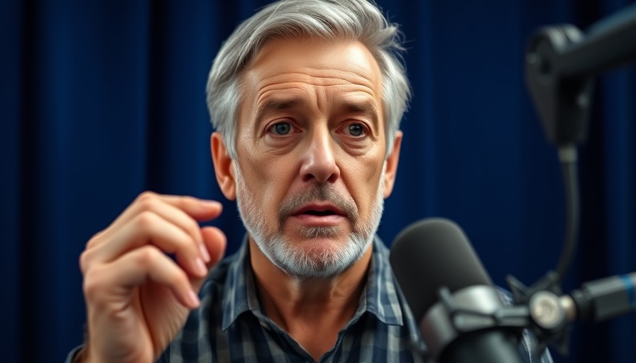 Man discusses health in blue-lit studio for DNA diet impact.