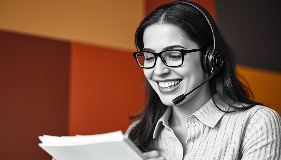 Smiling woman working on a laptop with headset, Best CRMs for utilities in 2025.