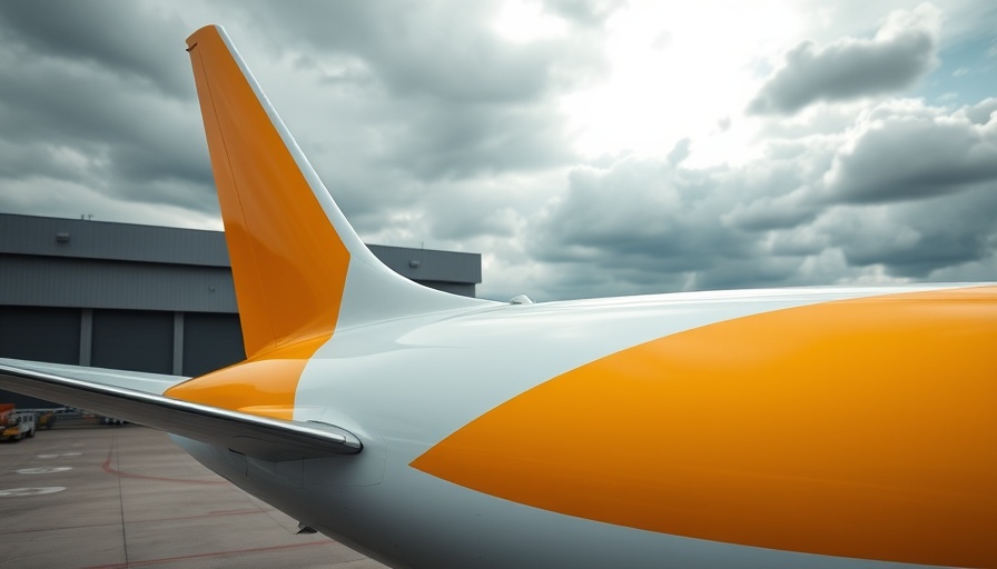 Yellow Boeing 777F tail at an airport for SAF supply context.