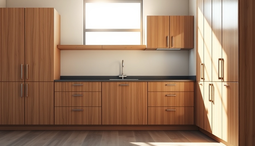 Modern kitchen cabinets with sunlight.