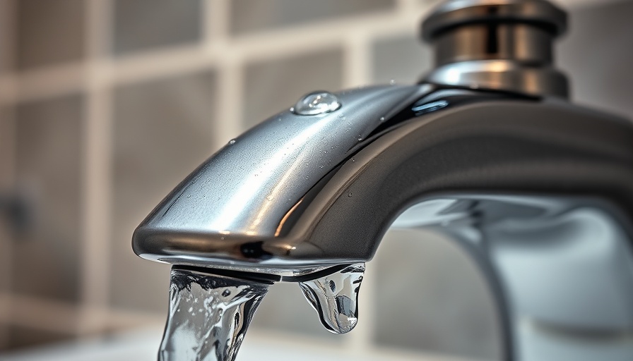 Close-up of a dripping faucet in a tiled bathroom.