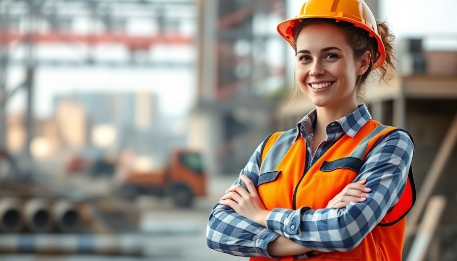Smiling female construction worker showcasing trade jobs opportunities for Gen Z.
