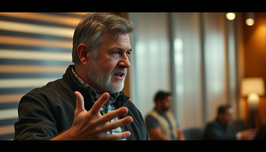 Energetic man gesturing in modern interior, discussing stem cell options.