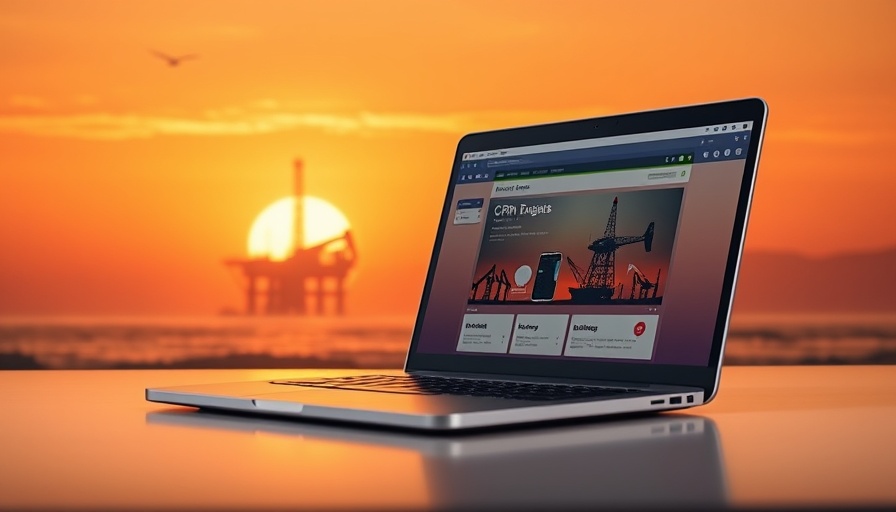 Laptop displaying CRM interface with oil rig backdrop, best CRM for oil and gas businesses.