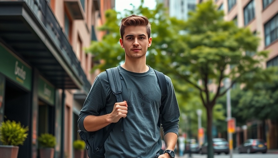 Young man in NYC ready for push-up challenges.