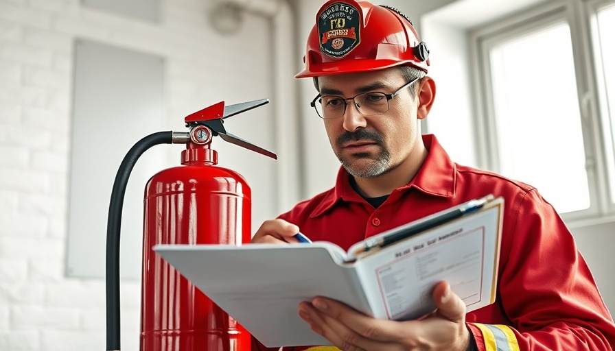Fire inspector checks safety equipment for regulations compliance in assisted living.