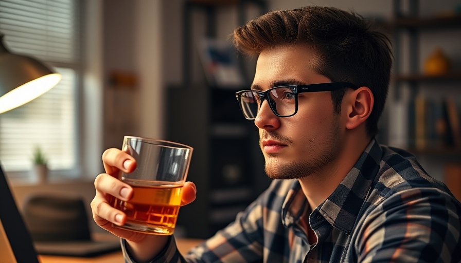 Millennial with alcohol in office setting.
