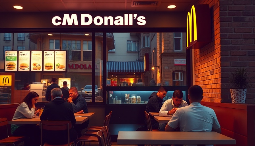 McDonald's patrons enjoying meals in dimly lit space, value strategy ambiance.
