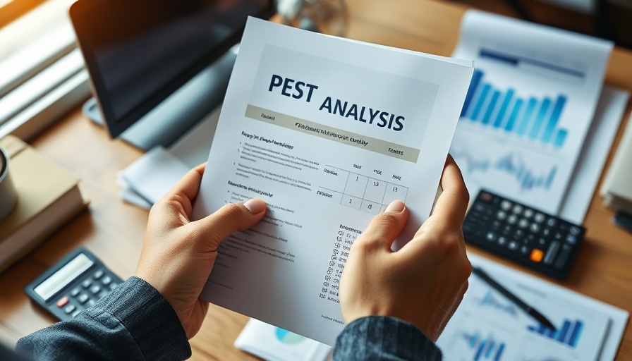 Pest Control Plan PEST analysis on desk with charts and calculator.