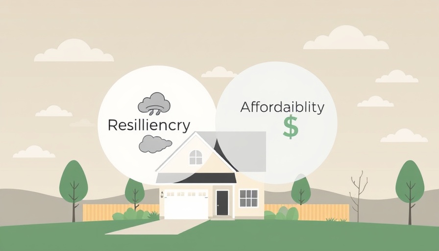 Resiliency and Affordability in Housing graphic with house and icons.