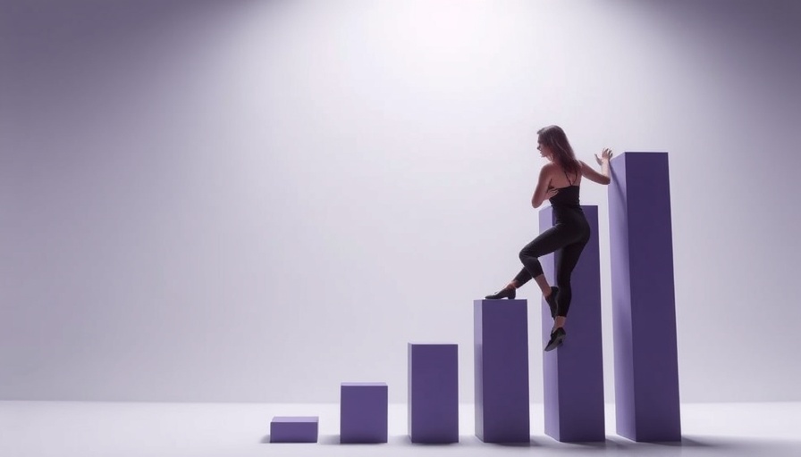 Woman climbing purple bar chart symbolizing building a lean scalable business solo.