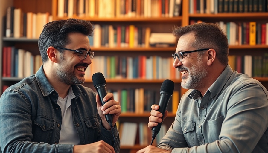 Discussion on How to Have a Better Sense of Humor, two men with microphones.