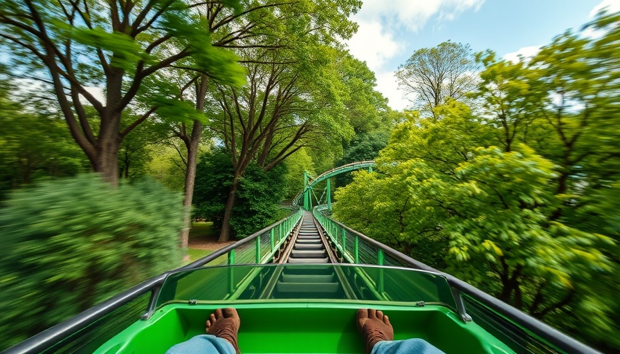 Wild Mouse roller coaster ride through scenic green park.
