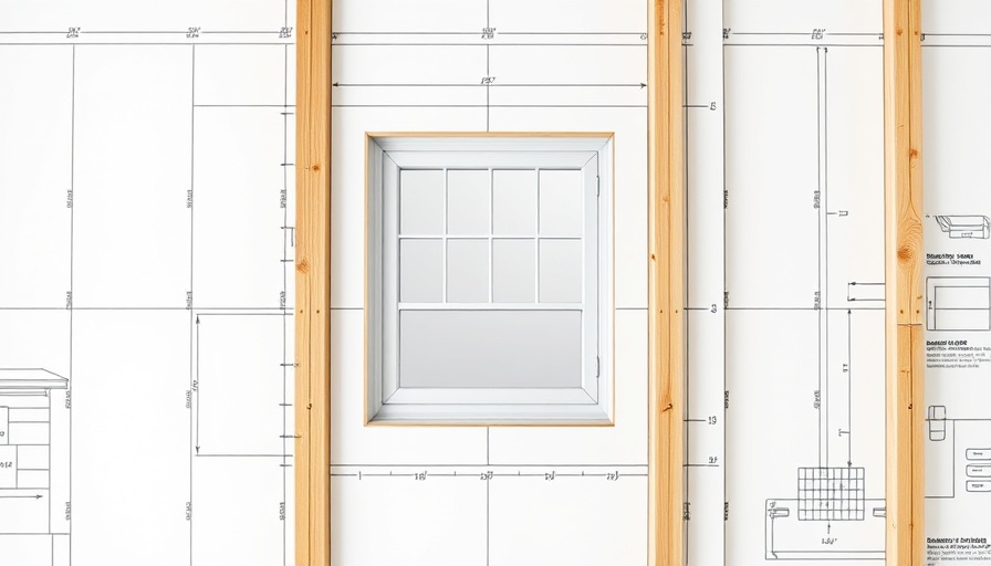 Technical drawing showing window placement in double stud wall with construction details.