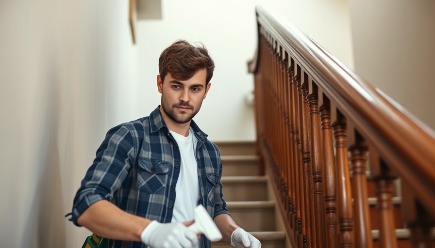 A young man cleaning a staircase, representing the landlord-tenant relationship and maintenance responsibilities.