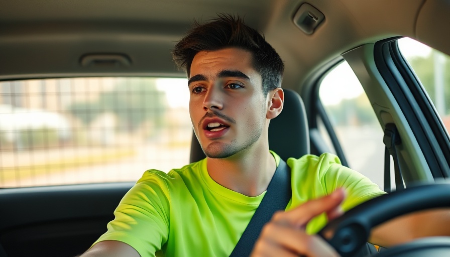 Young man discussing customer service tips while driving in a car.