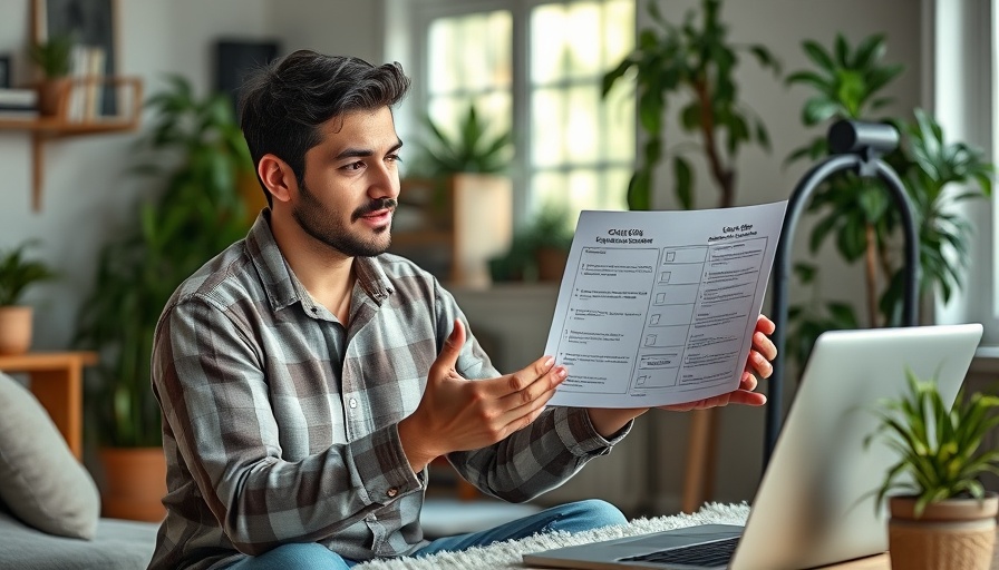 Man discussing carpet cleaning training checklist in home office.