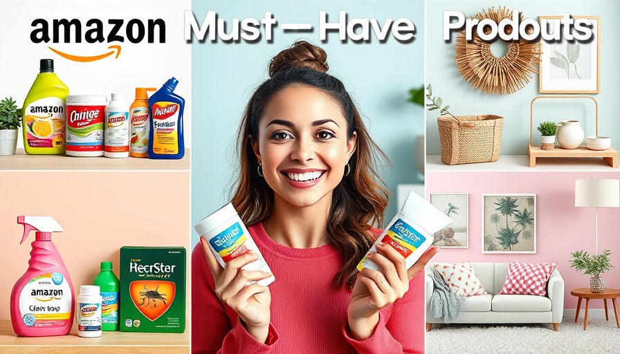Vibrant Amazon must-have home product collage, featuring cleaning supplies and decor.