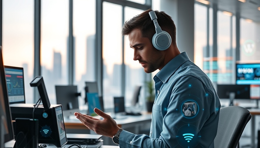 Tech professional integrating AI in cleaning business in modern office.
