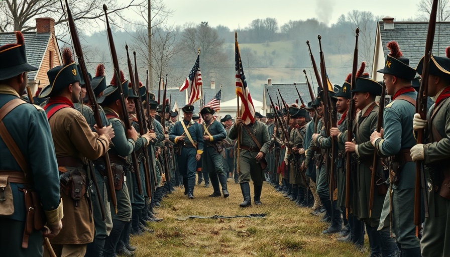 The Shot Heard Round the World: British troops face American militiamen.