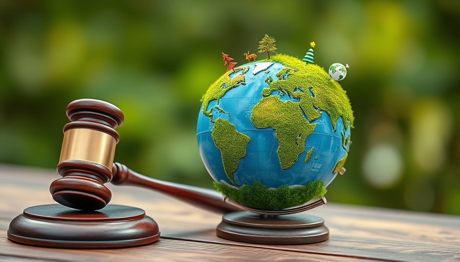 Gavel and globe with environmental icons depicting Oregon recycling mandate lawsuit.
