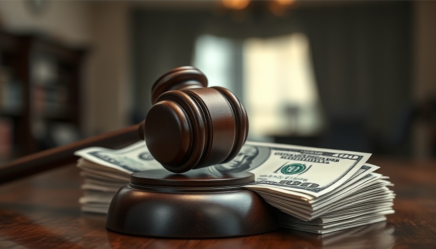 Judge's gavel on money symbolizing financial legal ruling.