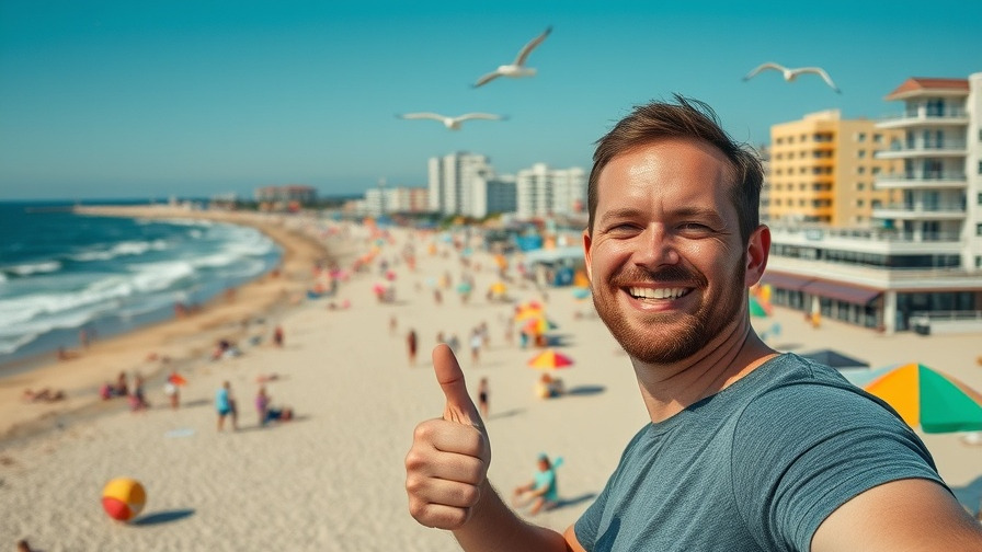Ocean City Maryland history and attractions beach scene with smiling man.