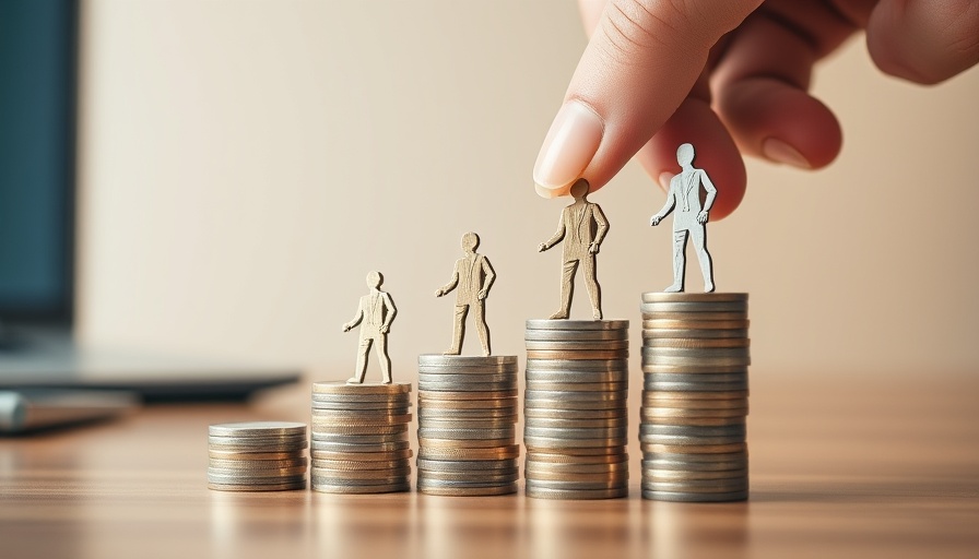 Symbolic representation of California minimum wage increase with figures on coins.