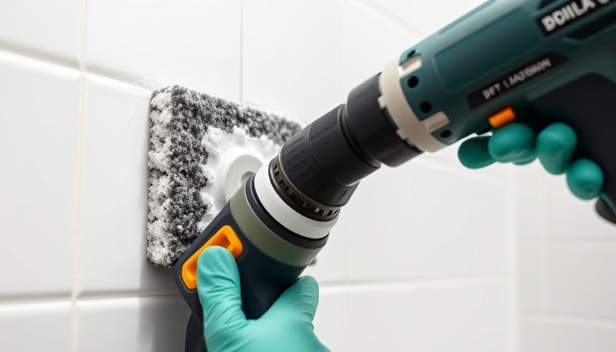 Efficient tool for cleaning tiles with a power scrubber.