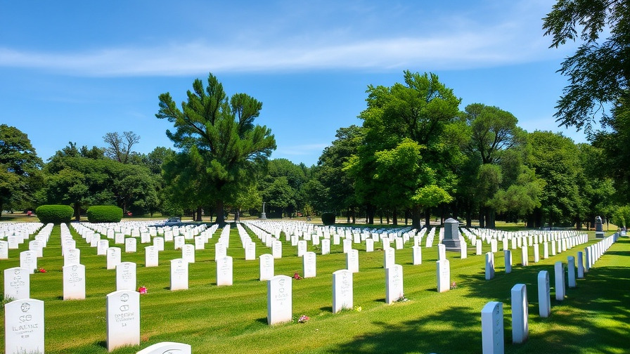 Andersonville National Cemetery with white headstones and trees.