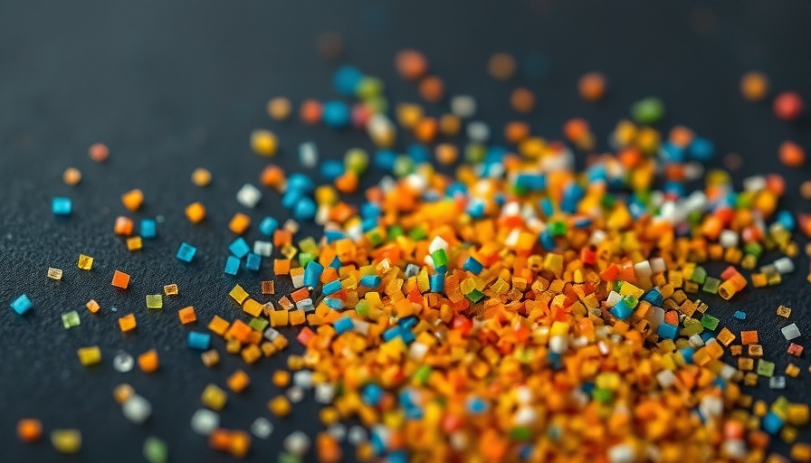 Various microplastic particles on dark surface, highlighting microplastics regulation in cleaning products.