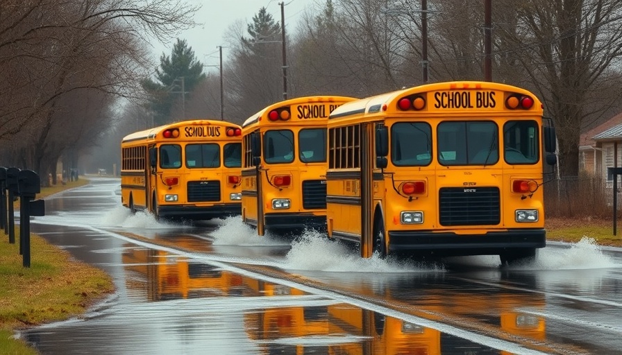 School buses in flood causing back-to-school delayed.