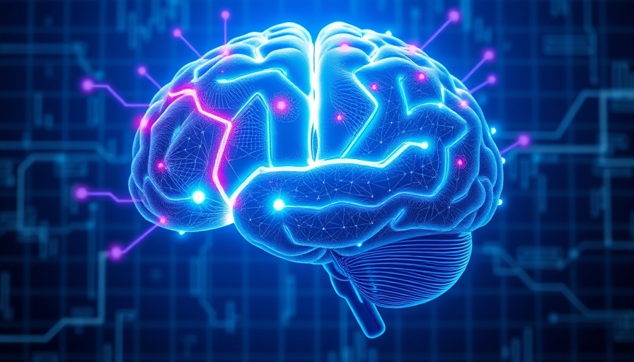 Futuristic brain with neon elements depicting brand marketing concepts.