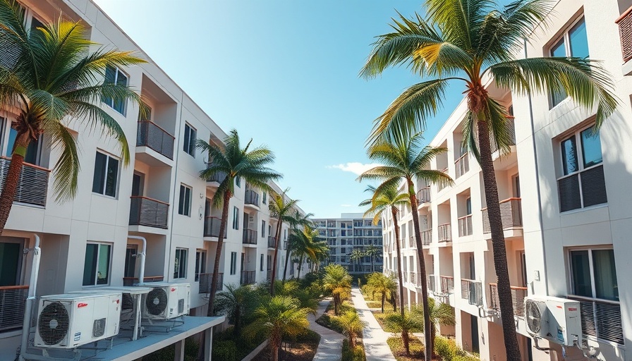 Modern HVAC units in multifamily housing, Florida setting.
