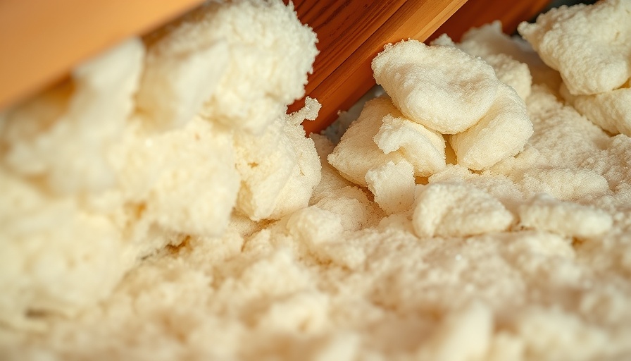 Close-up of cellulose insulation installation in attic for energy efficiency.