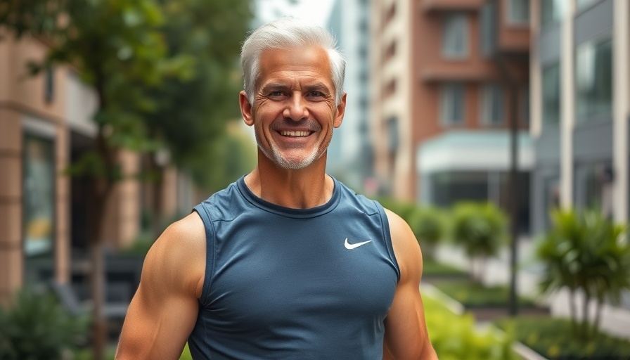 Fit older man smiling outdoors, highlighting fitness journey at 56 years old.