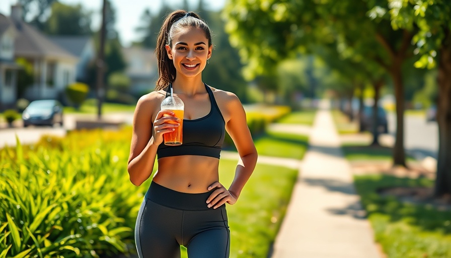 Woman with toned body drinking outdoors, six-pack abs transformation.