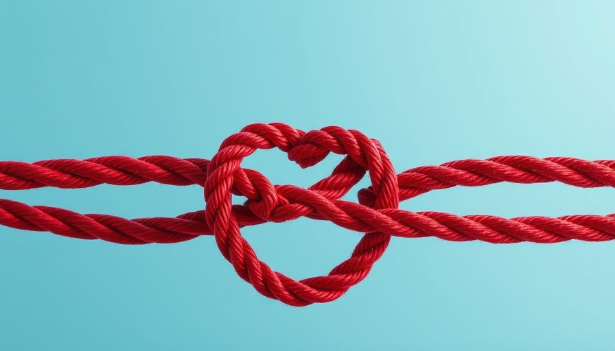 Red heart-shaped knot symbolizing connection in business strategy.