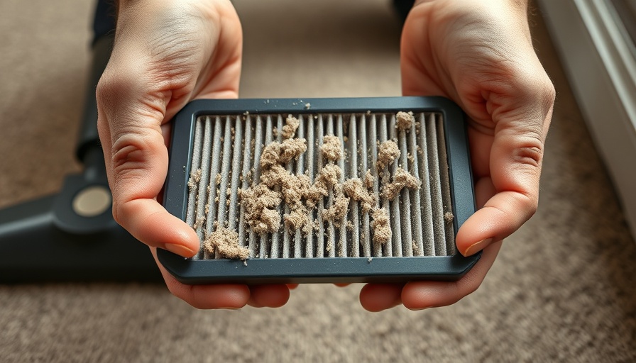 Dusty vacuum filter held in hands for stinky vacuum solutions.