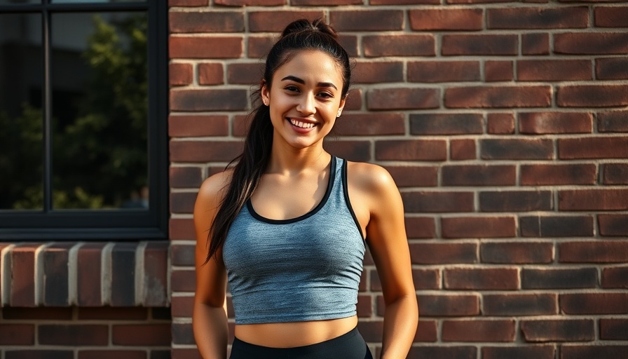 Woman standing by a brick wall, boutique fitness studio sustainability.