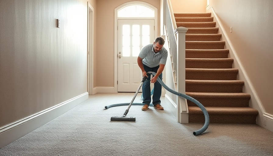 Professional addressing wicking after carpet cleaning on stairs.