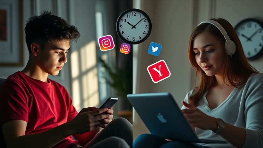 Artistic split-screen of social media consumption trends: passive scrolling vs. active engagement.
