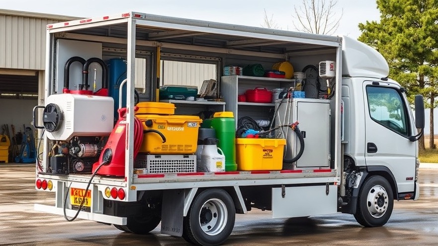 Cleaning company truck with diverse equipment for business growth tactics.